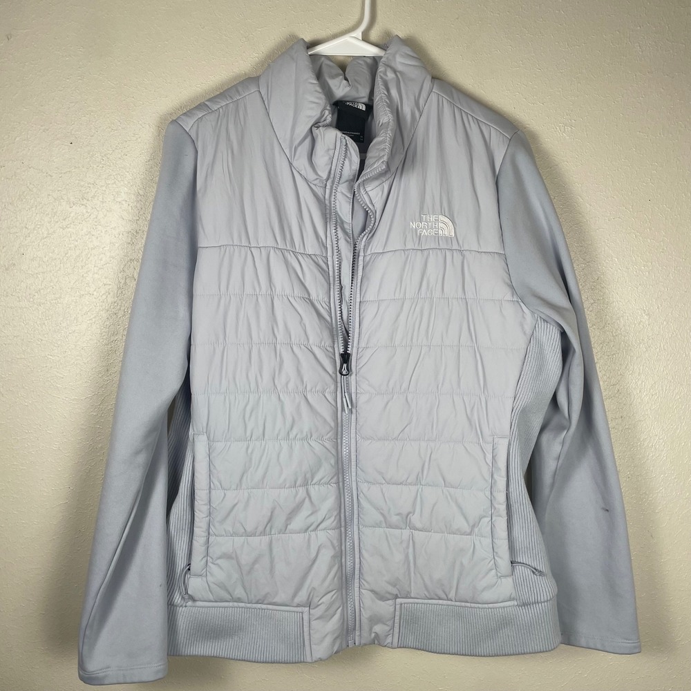 The North Face Womens XL Light Grey Hybrid‎ Quilted Knit Full Zip Jacket